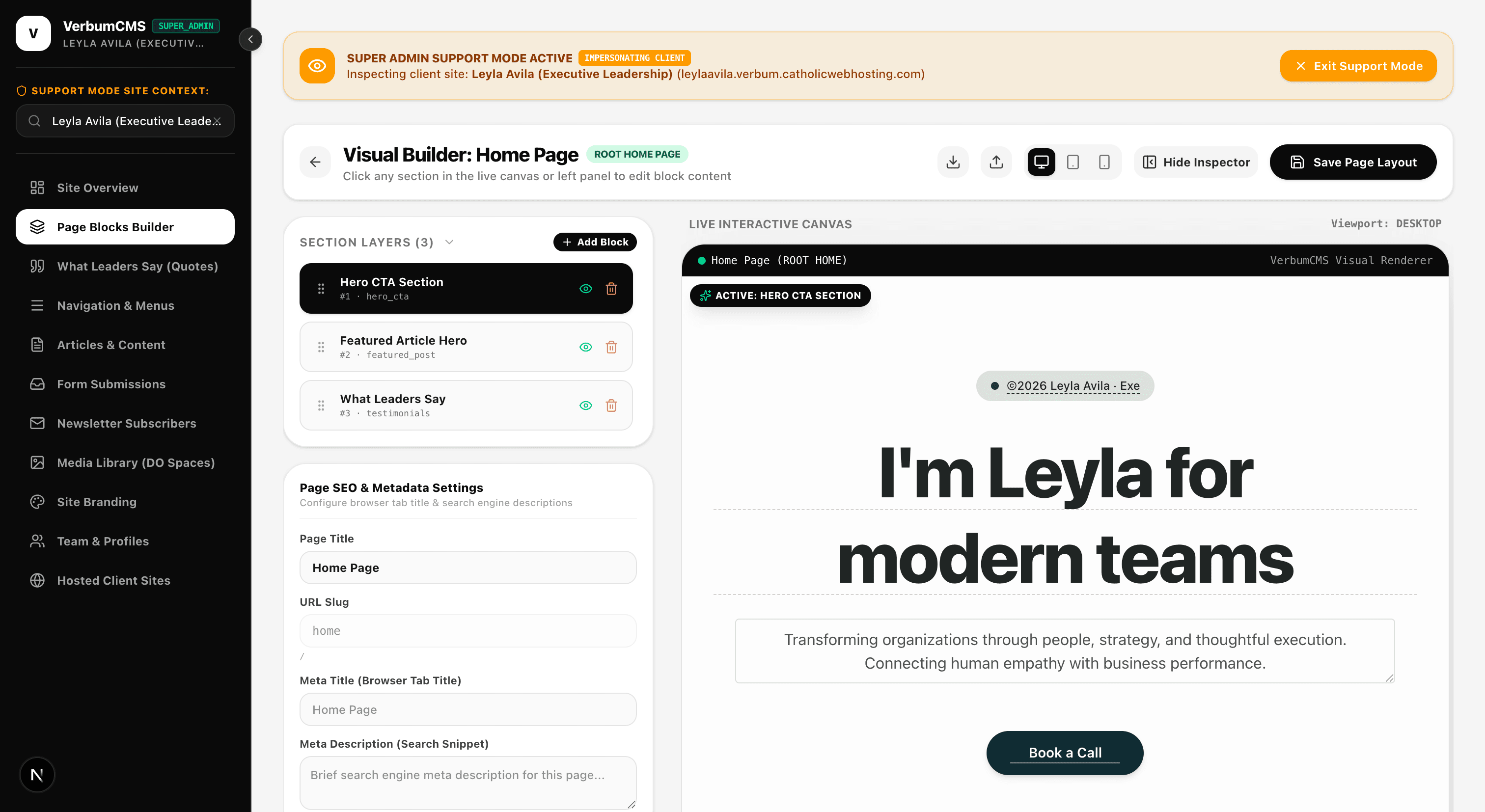 VerbumCMS Drag and Drop Builder Dashboard