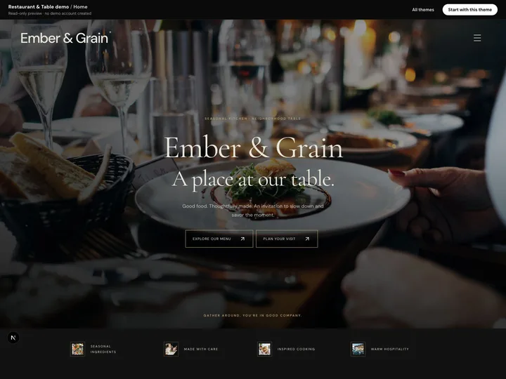 Restaurant & Table website preview